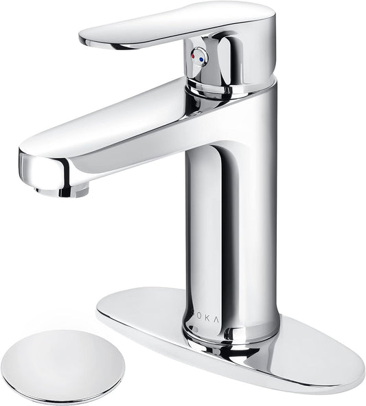 UPC Chrome Single Hole Bathroom Faucet with Pop-Up Drain - KD-F105